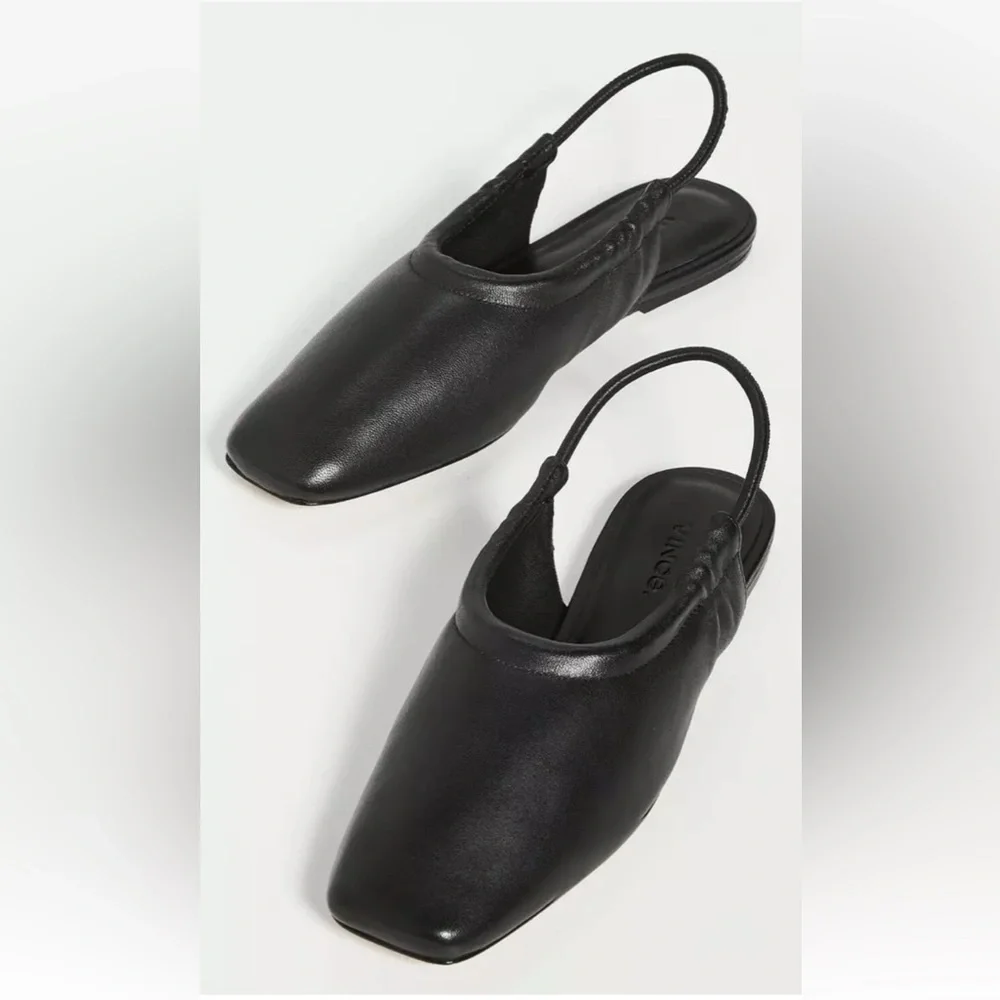 Vince | Cadya Leather Slingback Ballerina Flats in Black Leather 38/8